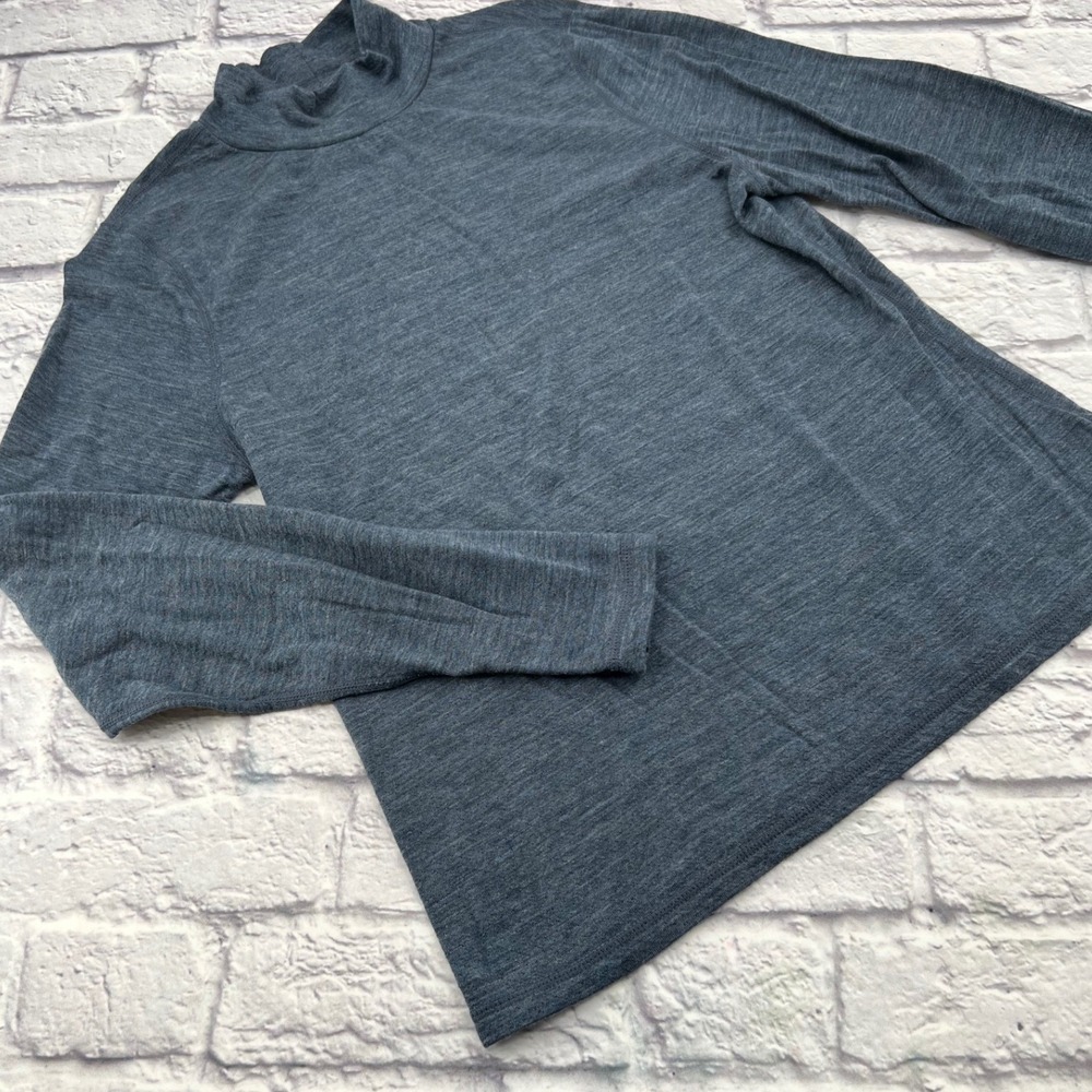 Wicked Wool Womens XL Mock Neck Shirt Dark Blue Long Sleeve Thumbholes Layer